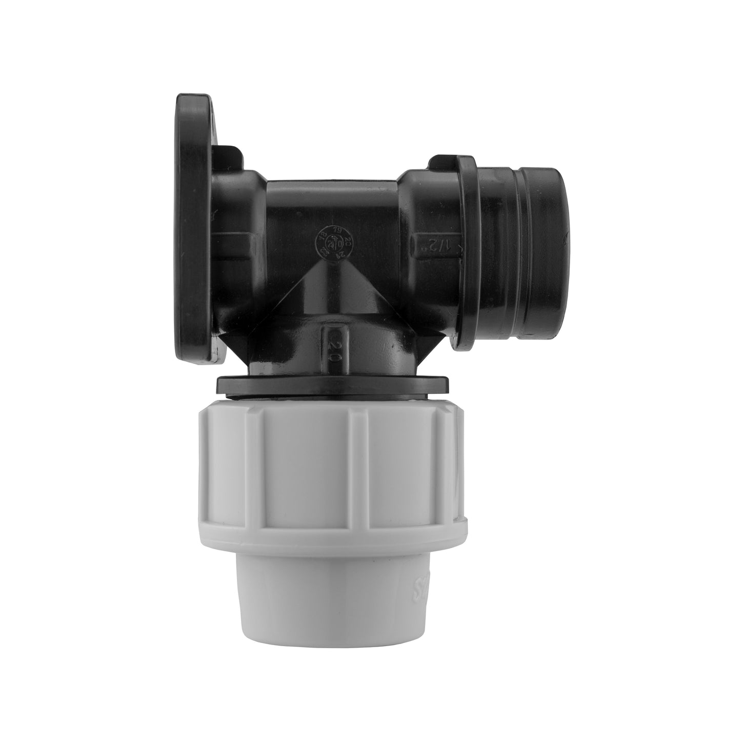 20mm MDPE Wall Flange Set Complete with Lever Valve and 25mm Barbed Geka Fitting