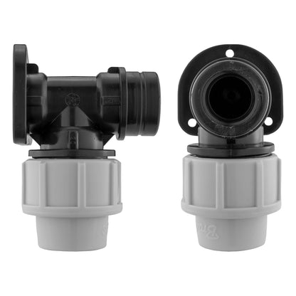 20mm MDPE Wall Flange Set with Brass Garden Tap and ½" Barb Connection