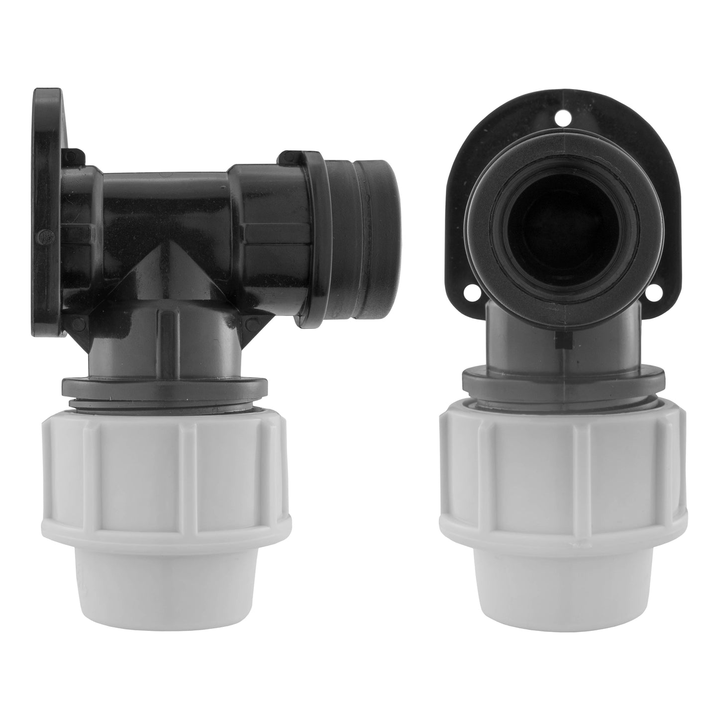 25mm MDPE Wall Flange Set with In-Line Valve and 20mm Barb Fitting