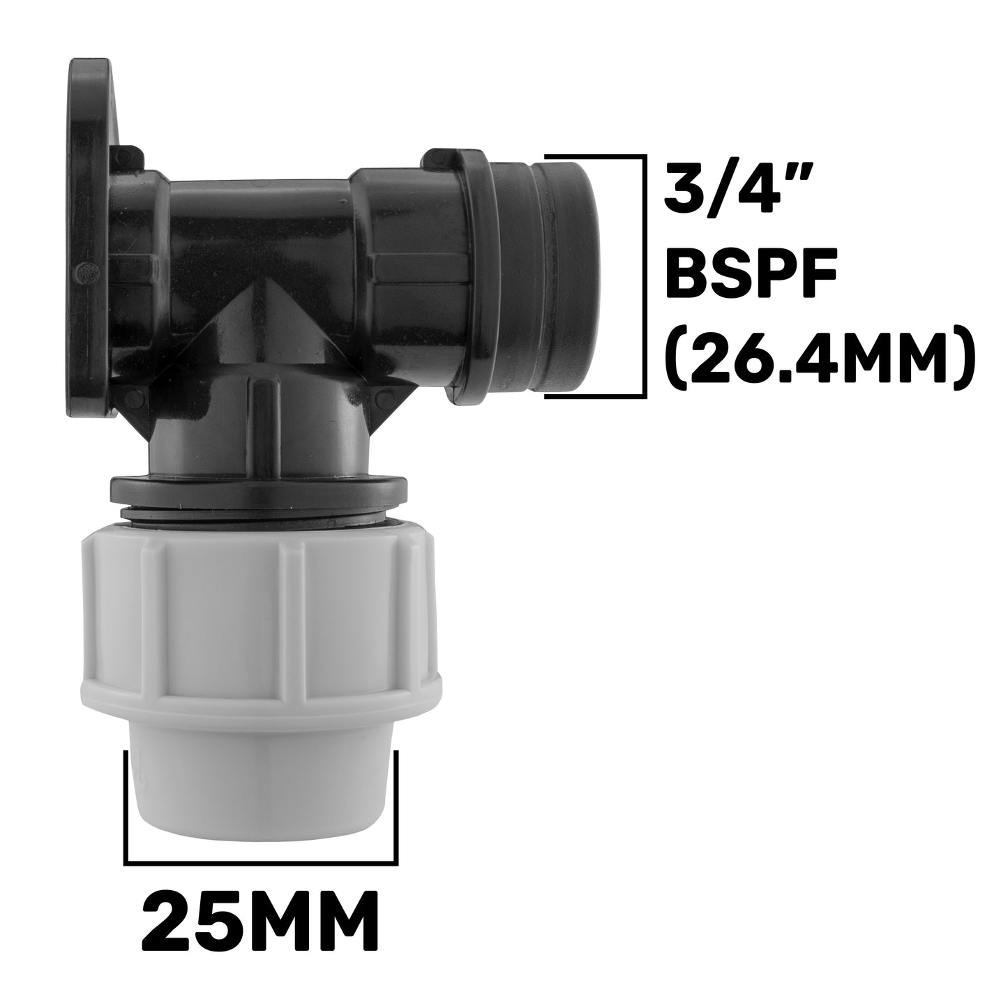 25mm MDPE Wall Flange Set with In-Line Valve and 20mm Barb Fitting