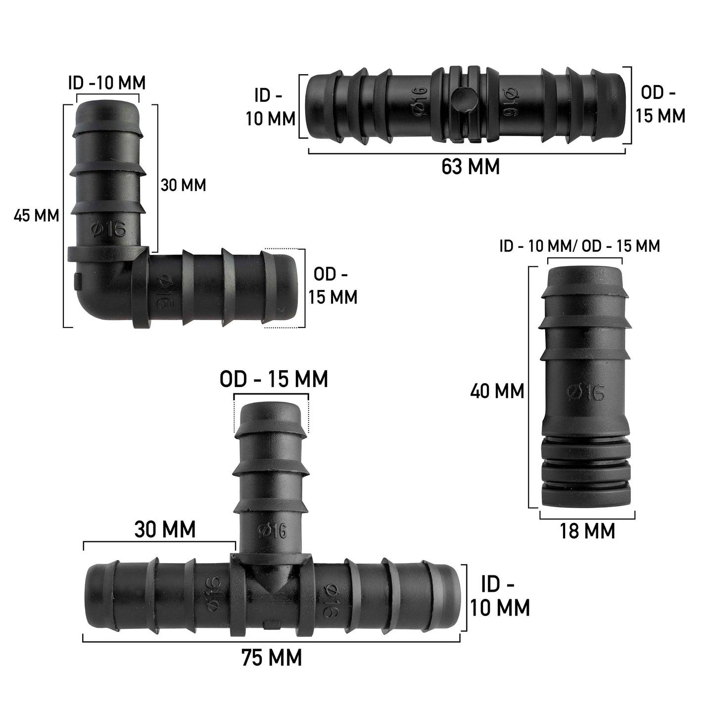 POROUS15 1/2” Barb Hose Connectors Mix