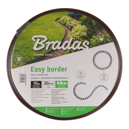 Easy Border Lawn Edging Set 40mm, Brown, 10 Metres with Pegs