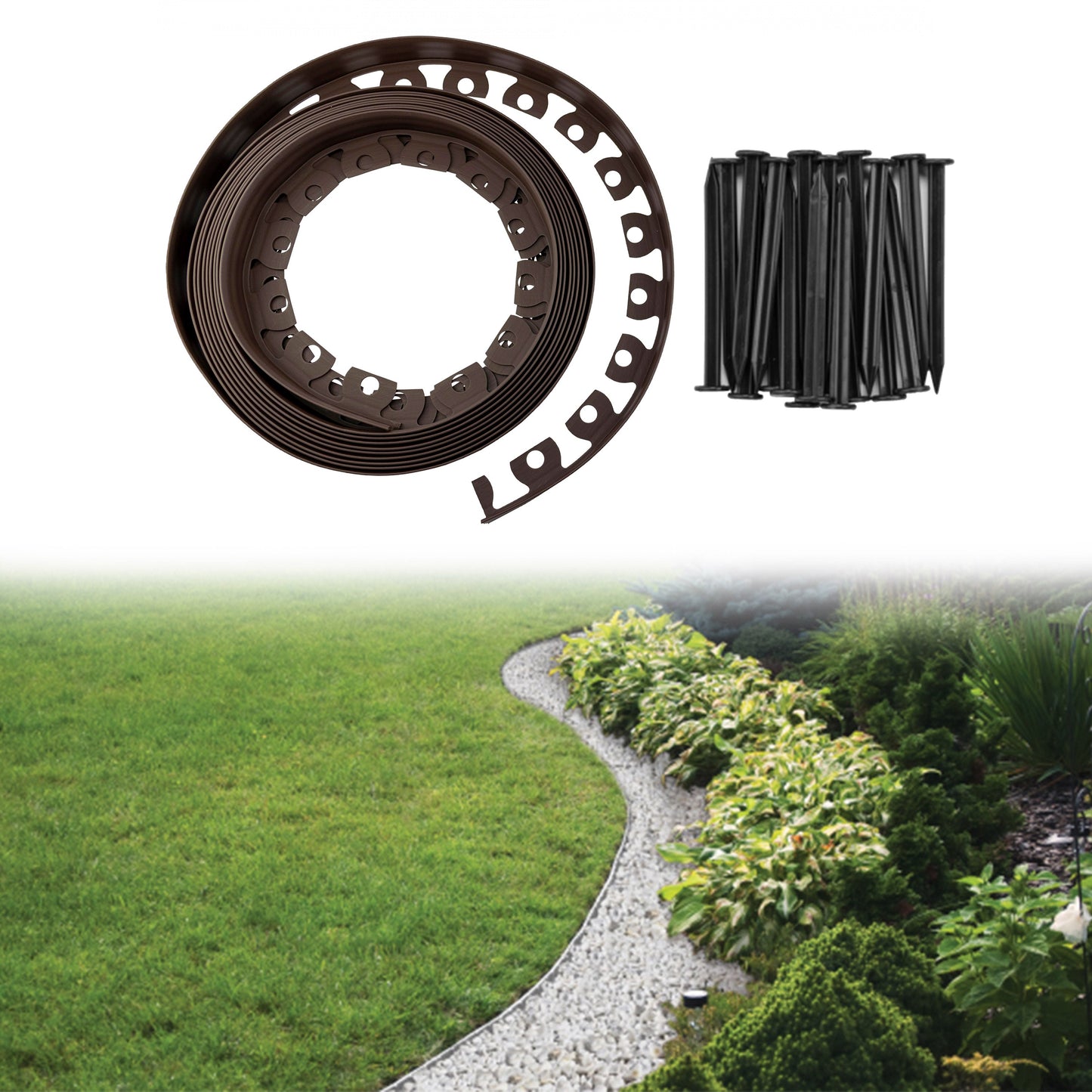 Brown Easy Lawn Border Set 60mm x 10m With Pegs