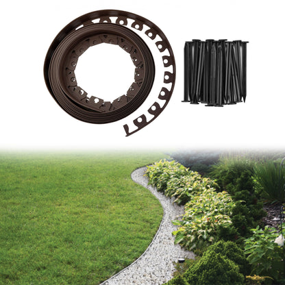 Brown Easy Lawn Border Set 60mm x 10m With Pegs