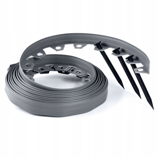 Easy-to-Install Lawn Border Kit, 40mm Grey, 10m Long with Fixing Pegs