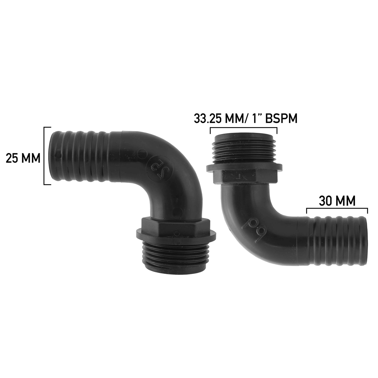 Pond Hose Elbow Fitting – 1” BSPM Thread, 25mm Outlet