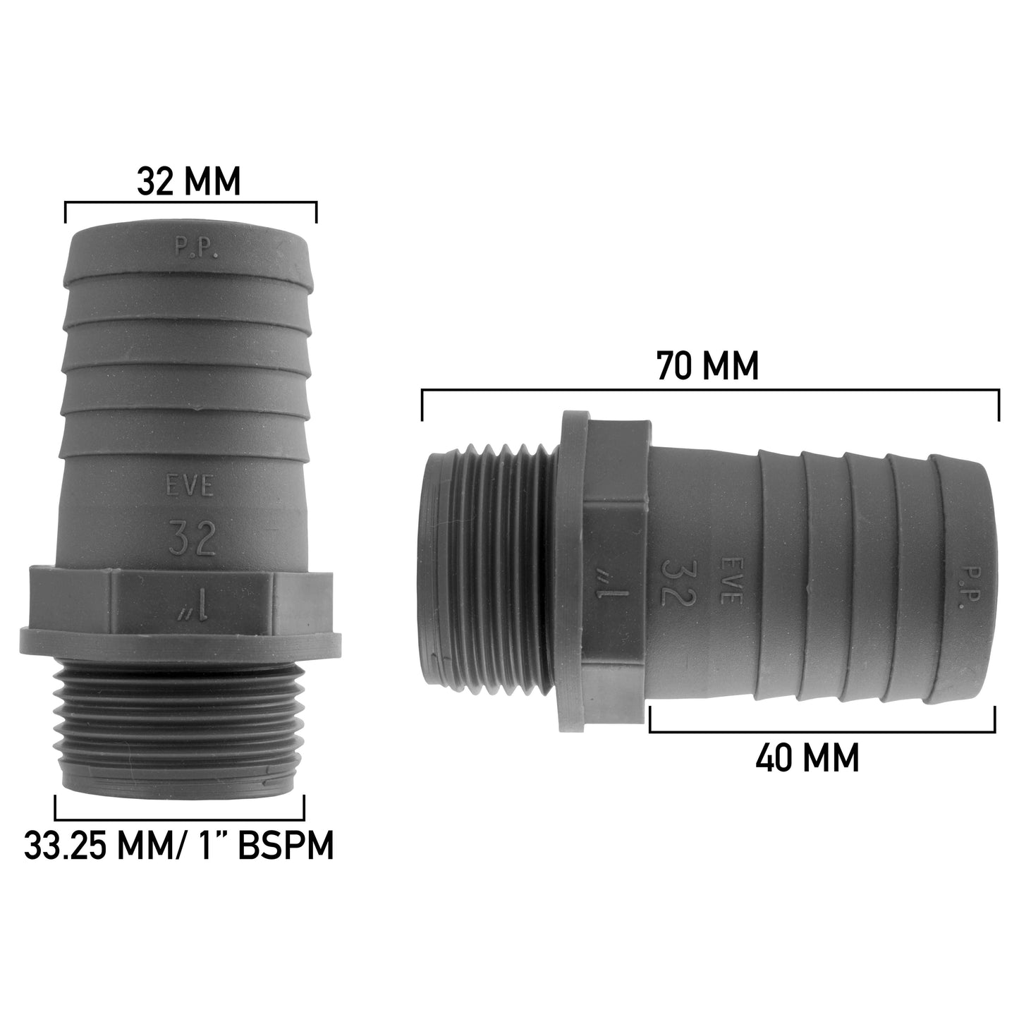 IBC 2” S60X6 Cap with 32mm Hose Barb Straight Connector