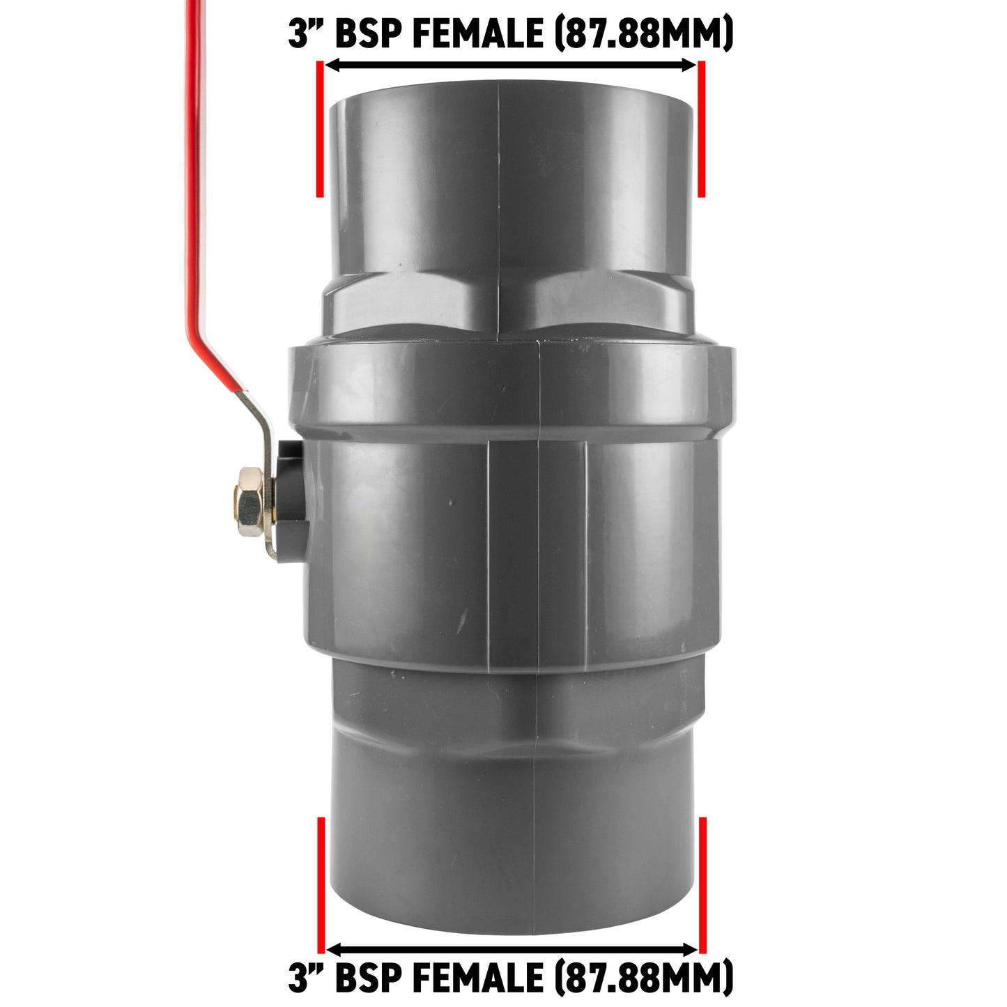 3" BSP Female Polypropylene Stopcock with Durable Stainless Steel Ball Valve and Handle