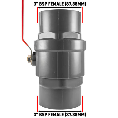 3" BSP Female Polypropylene Stopcock with Durable Stainless Steel Ball Valve and Handle