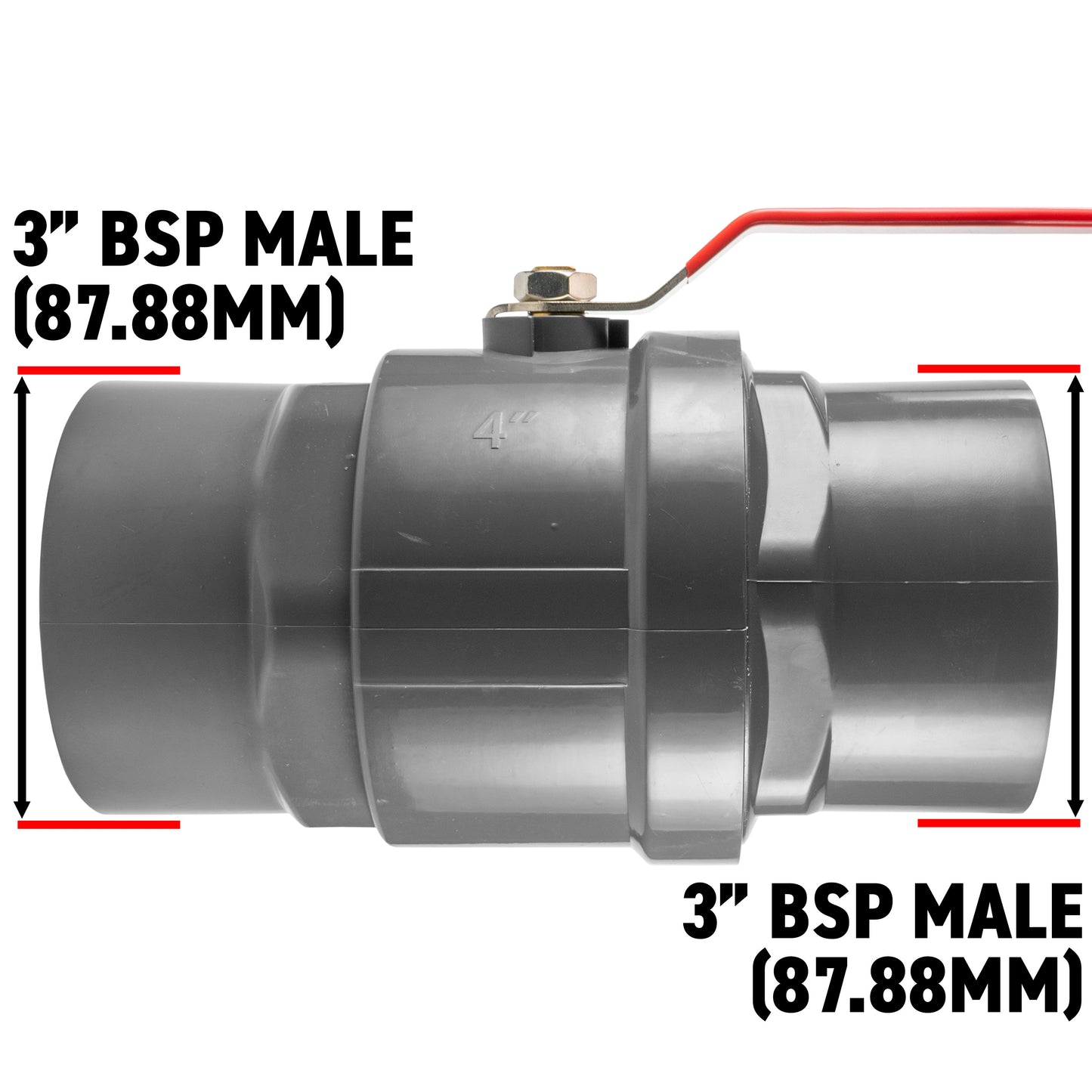 3" BSP Female Polypropylene Stopcock with Durable Stainless Steel Ball Valve and Handle
