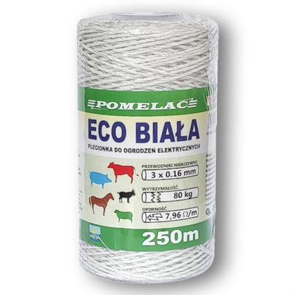 POMELAC ECO Electric Fence Rope 250m 500m White 3x0.16mm Horse Cattle Livestock