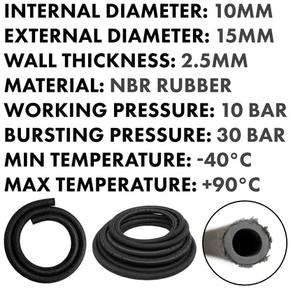 Heat-Resistant Rubber Hose Reinforced with Textile Braid – 10mm/15mm