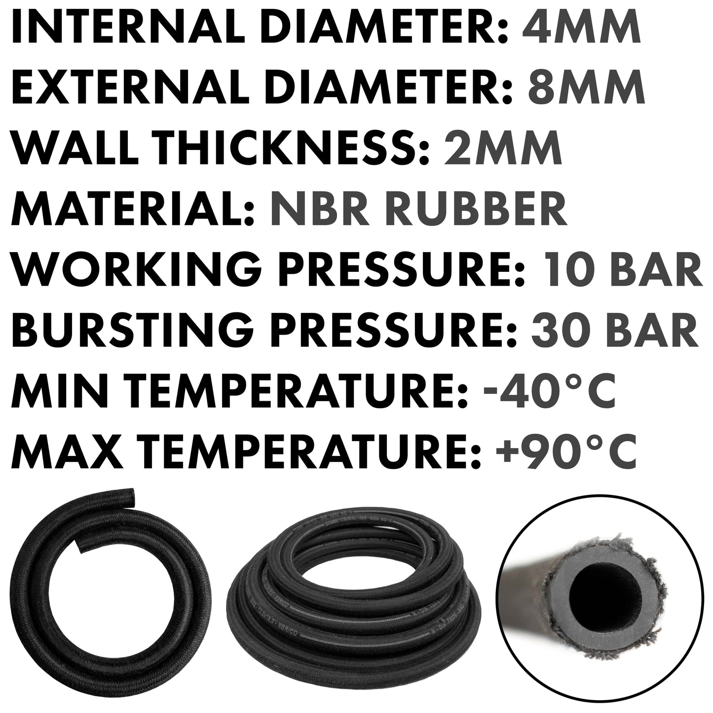 Heat-Resistant Textile Braided Rubber Hose 4mm/8m