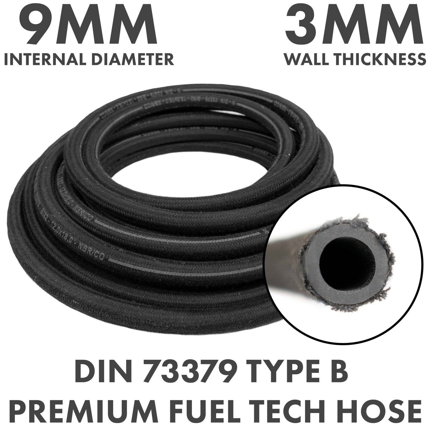 Heat-Resistant Rubber Hose Reinforced with Textile Braid – 9mm/15mm