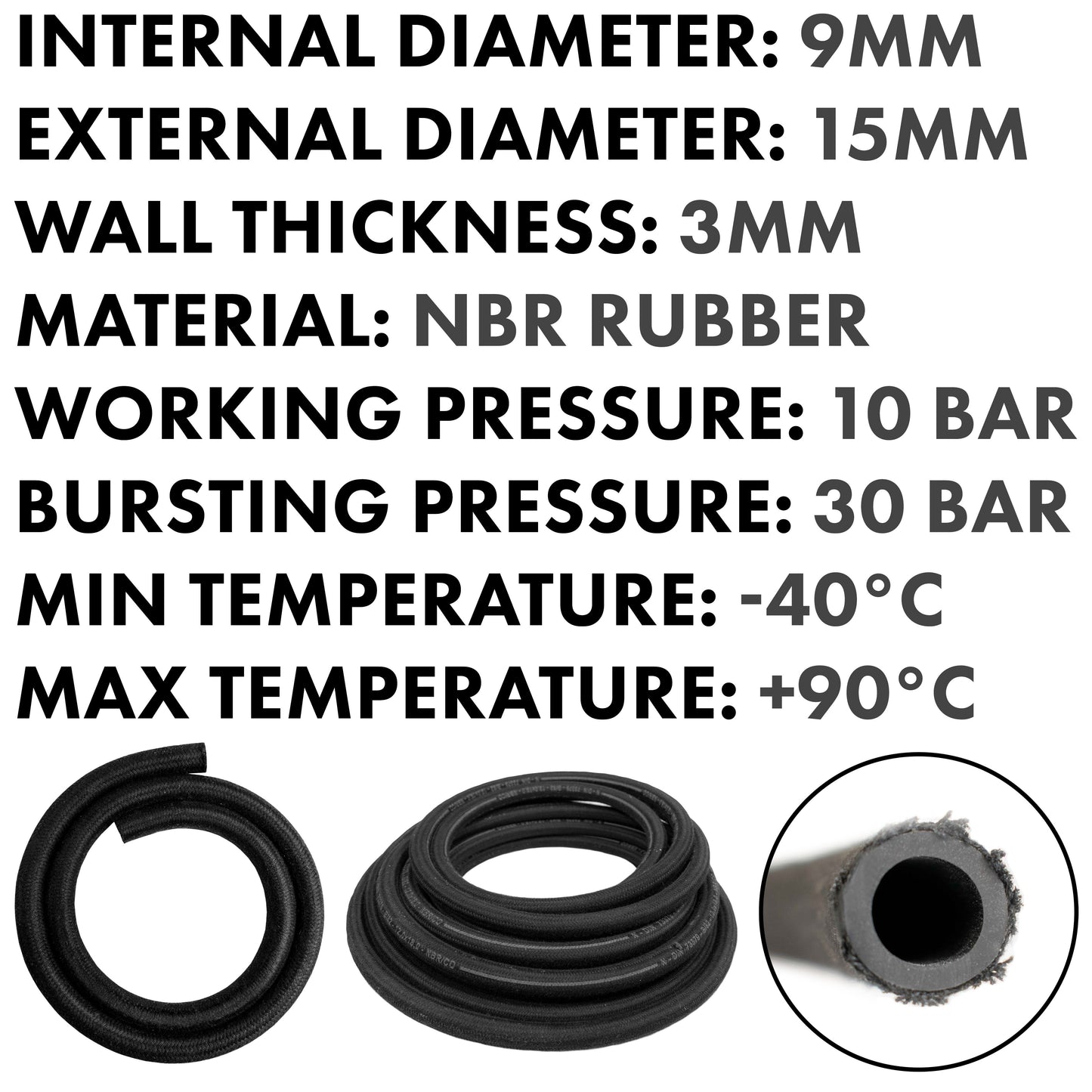 Heat-Resistant Rubber Hose Reinforced with Textile Braid – 9mm/15mm