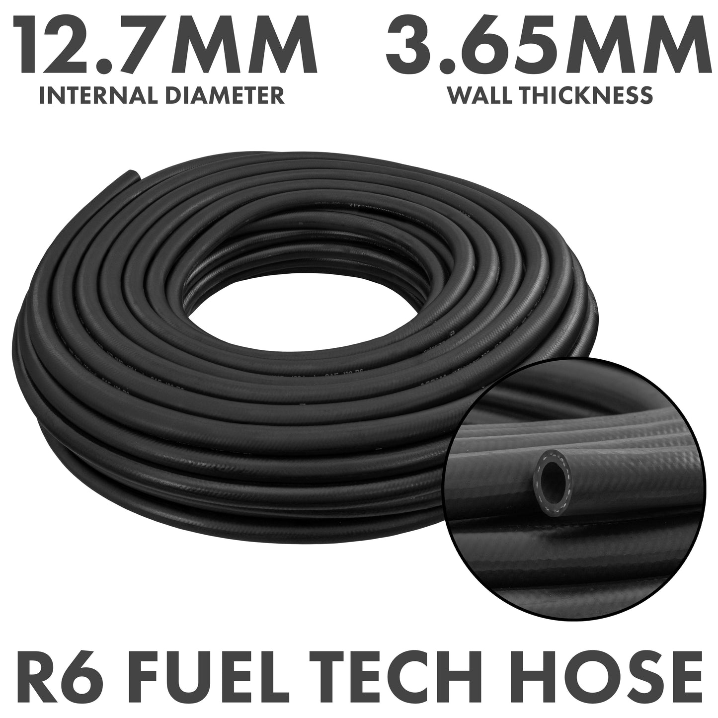 12.7 mm Braided Rubber Fuel & Oil Hose – SAE J30 R6 Compliant