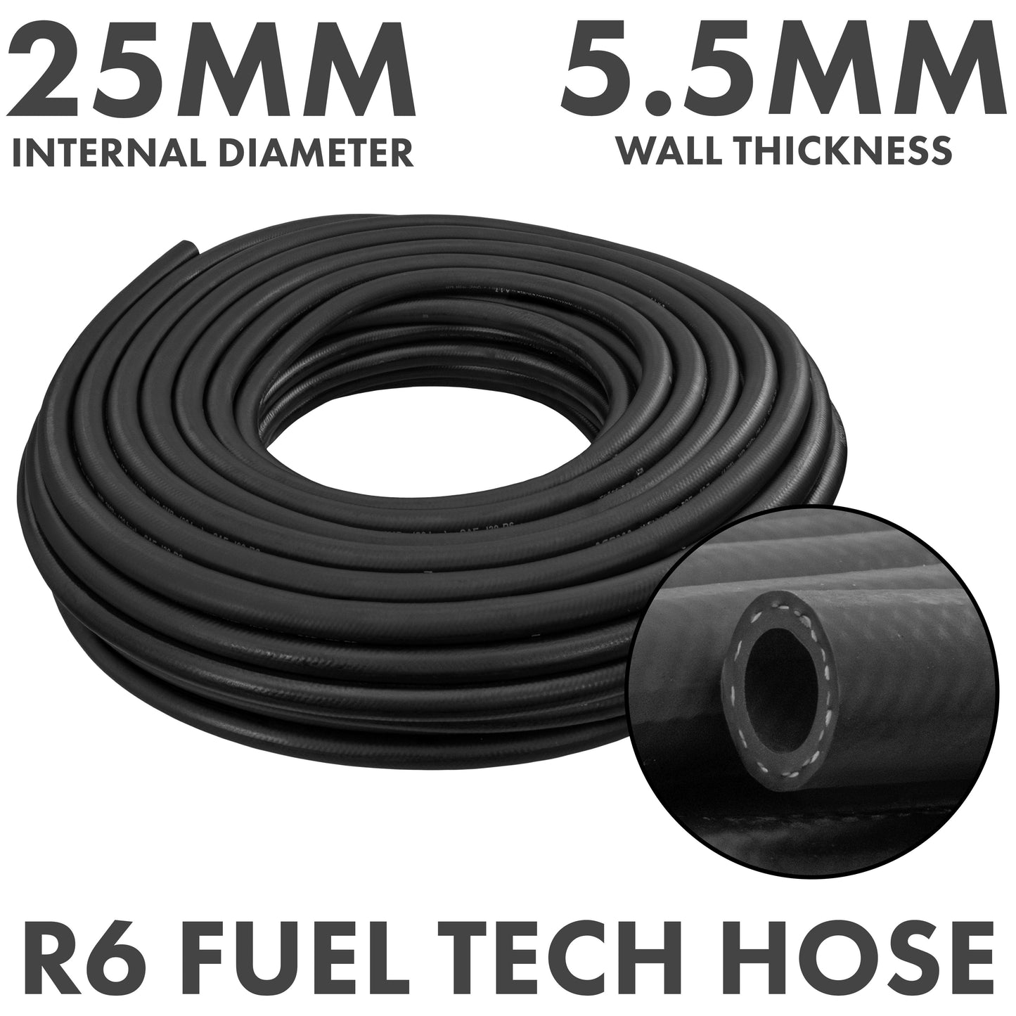 25 mm Braided Rubber Fuel & Oil Hose – SAE J30 R6 Compliant