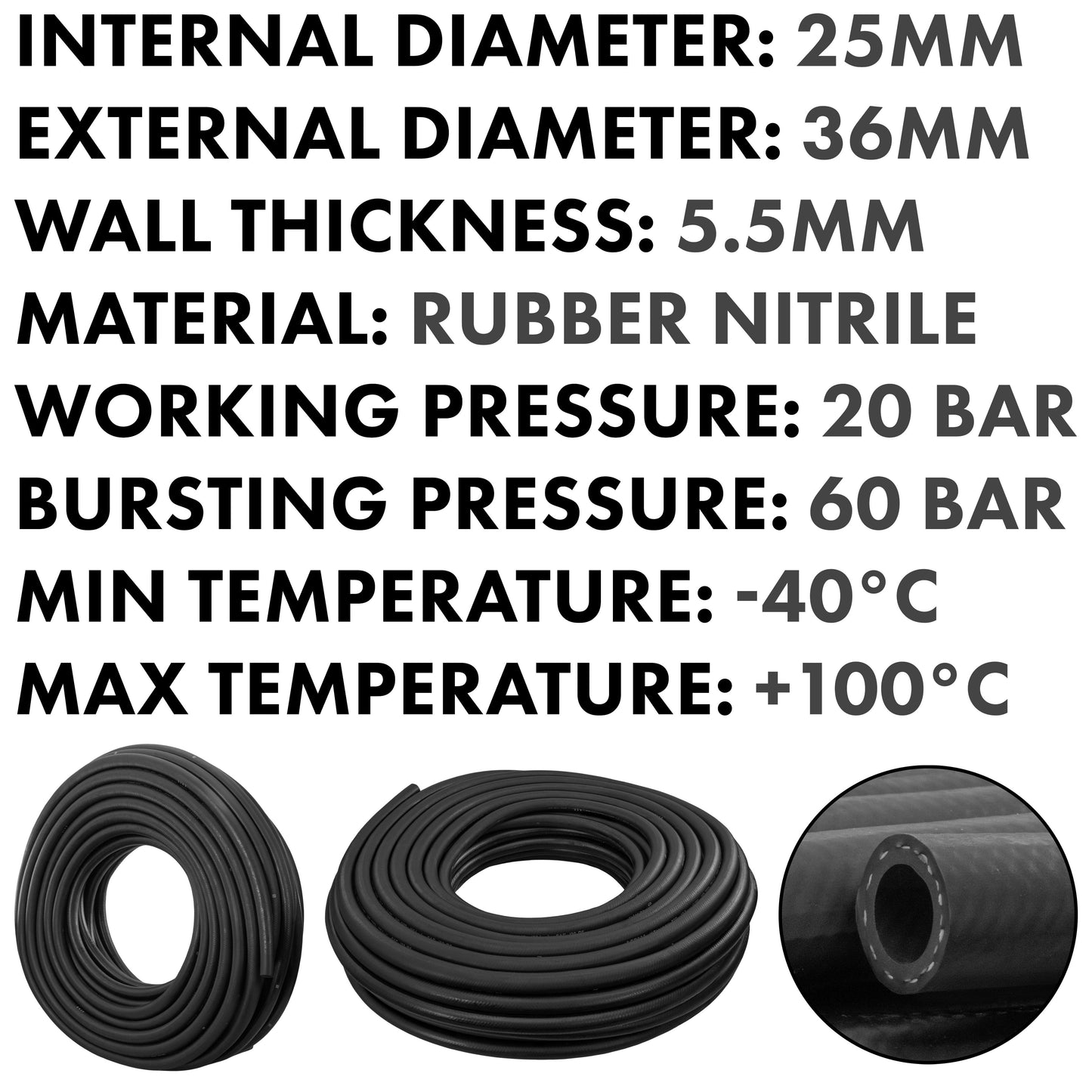 25 mm Braided Rubber Fuel & Oil Hose – SAE J30 R6 Compliant