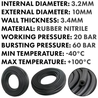 3.2 mm Braided Rubber Fuel & Oil Hose – SAE J30 R6 Compliant