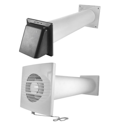 RICO Bathroom Extractor Fan Kit with Pull-Cord Switch and Graphite External Wall Vent