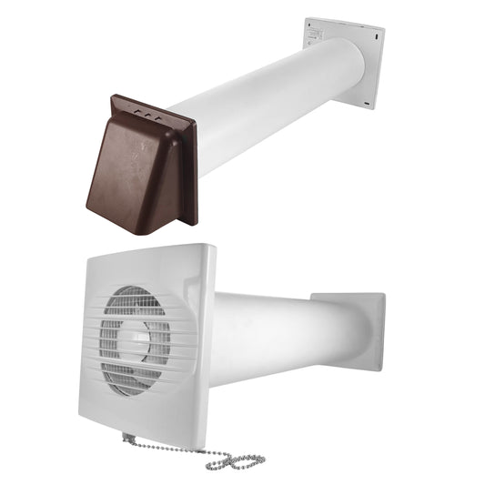 RICO Bathroom Extractor Fan Kit with Pull-Cord Switch and Brown External Wall Vent