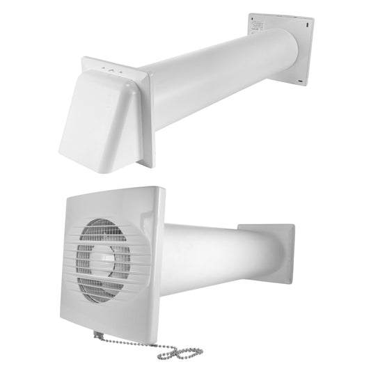 RICO Bathroom Extractor Fan Kit with Pull-Cord Switch and White External Wall Vent