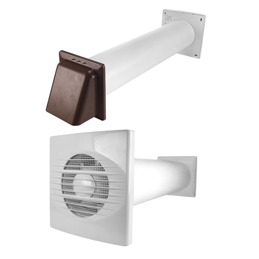 RICO Bathroom Extractor Fan Kit with Timer & Brown External Wall Vent