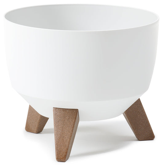 Roma 240mm White Bowl Plant Pot with Legs, Insert & Drain Hole with Plug