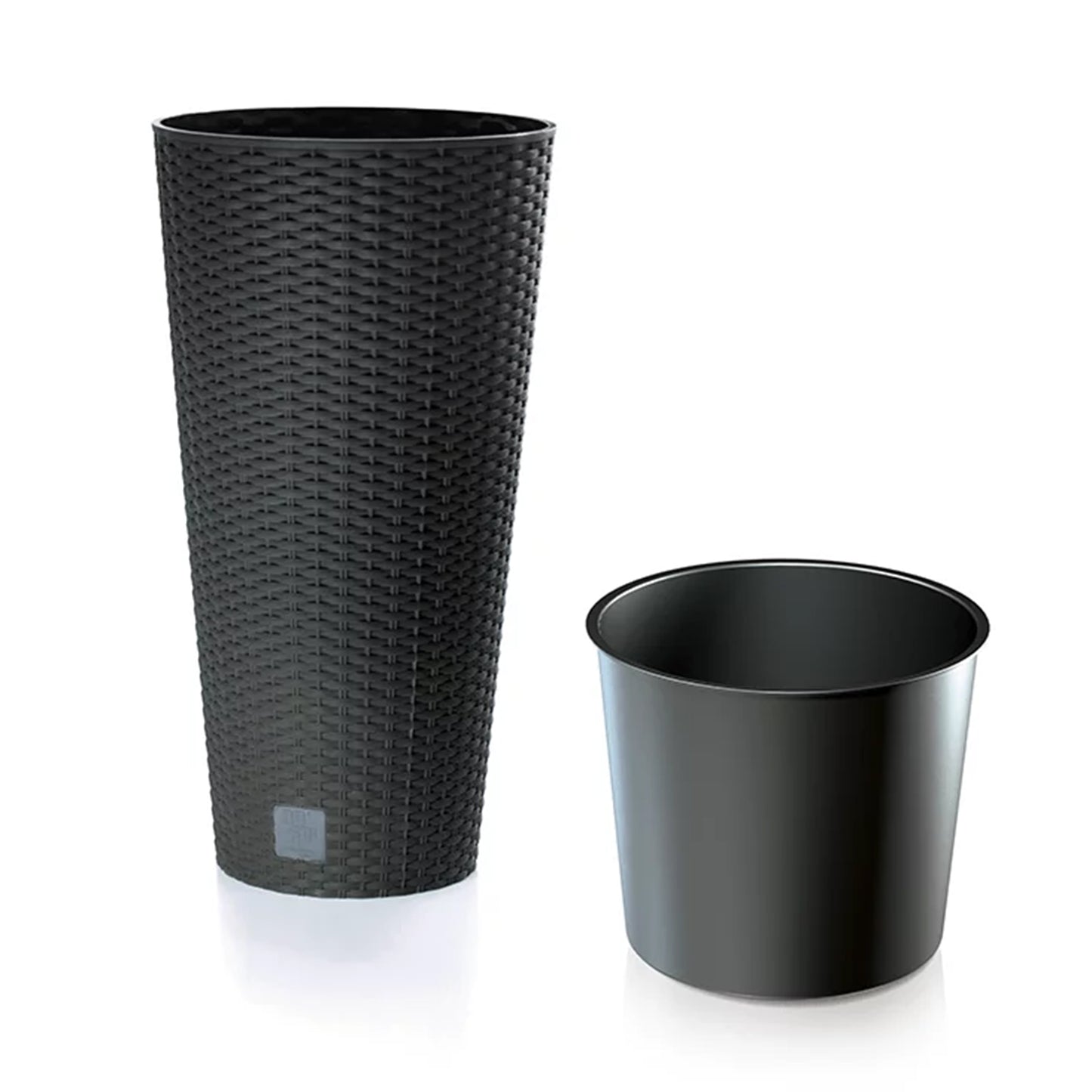 Large Tall Outdoor Flowerpot Anthracite 30cm Rattan Effect Planter With Insert