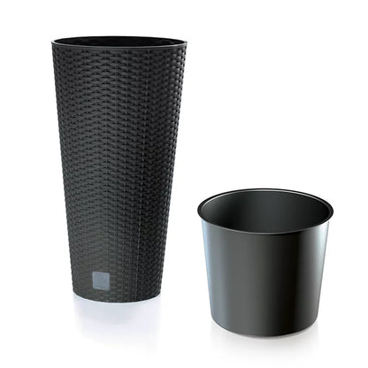 Large Tall Outdoor Flowerpot Anthracite 30cm Rattan Effect Planter With Insert