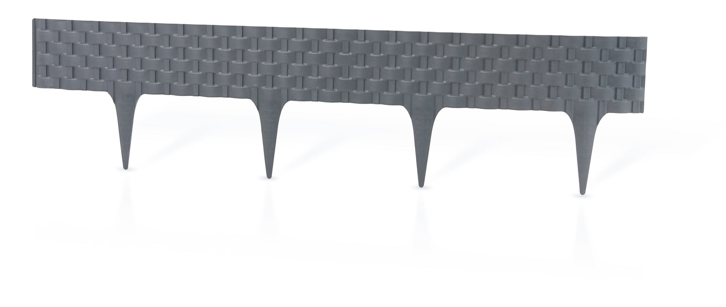 Grey Plastic Palisade Lawn Border with Rattan Texture 2.4m