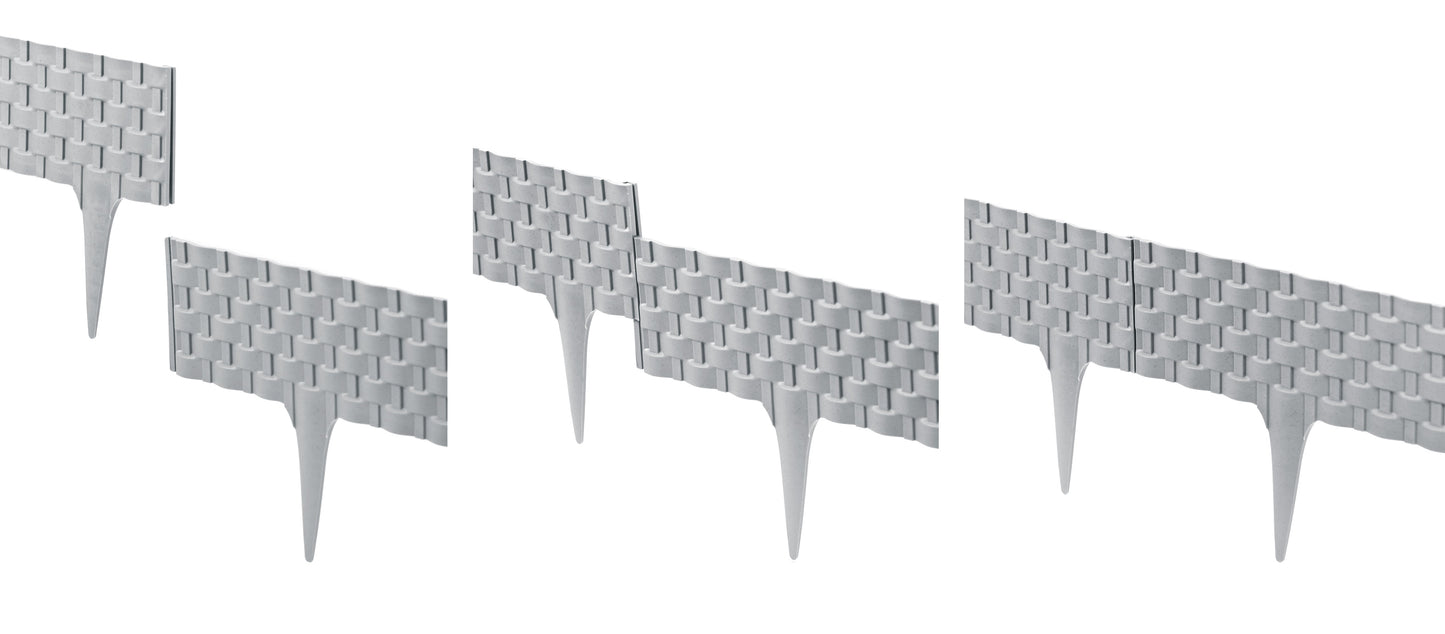 Grey Plastic Palisade Lawn Border with Rattan Texture 2.4m