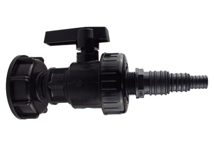 IBC 2" S60X6 Lid with Large Plastic Tap and Multi-Size Pond Hose Barb (13/20/25mm)
