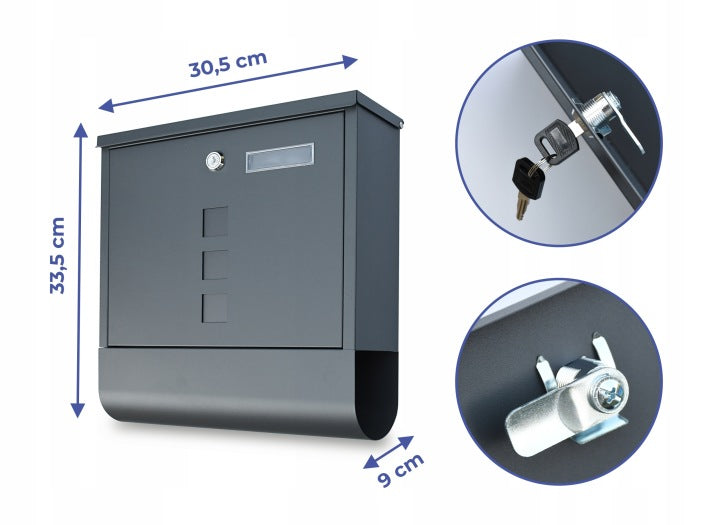 Wall Mounted Post Box Lockable A4 Letterbox Newspaper Holder Anthracite