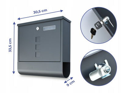 Wall Mounted Post Box Lockable A4 Letterbox Newspaper Holder Anthracite