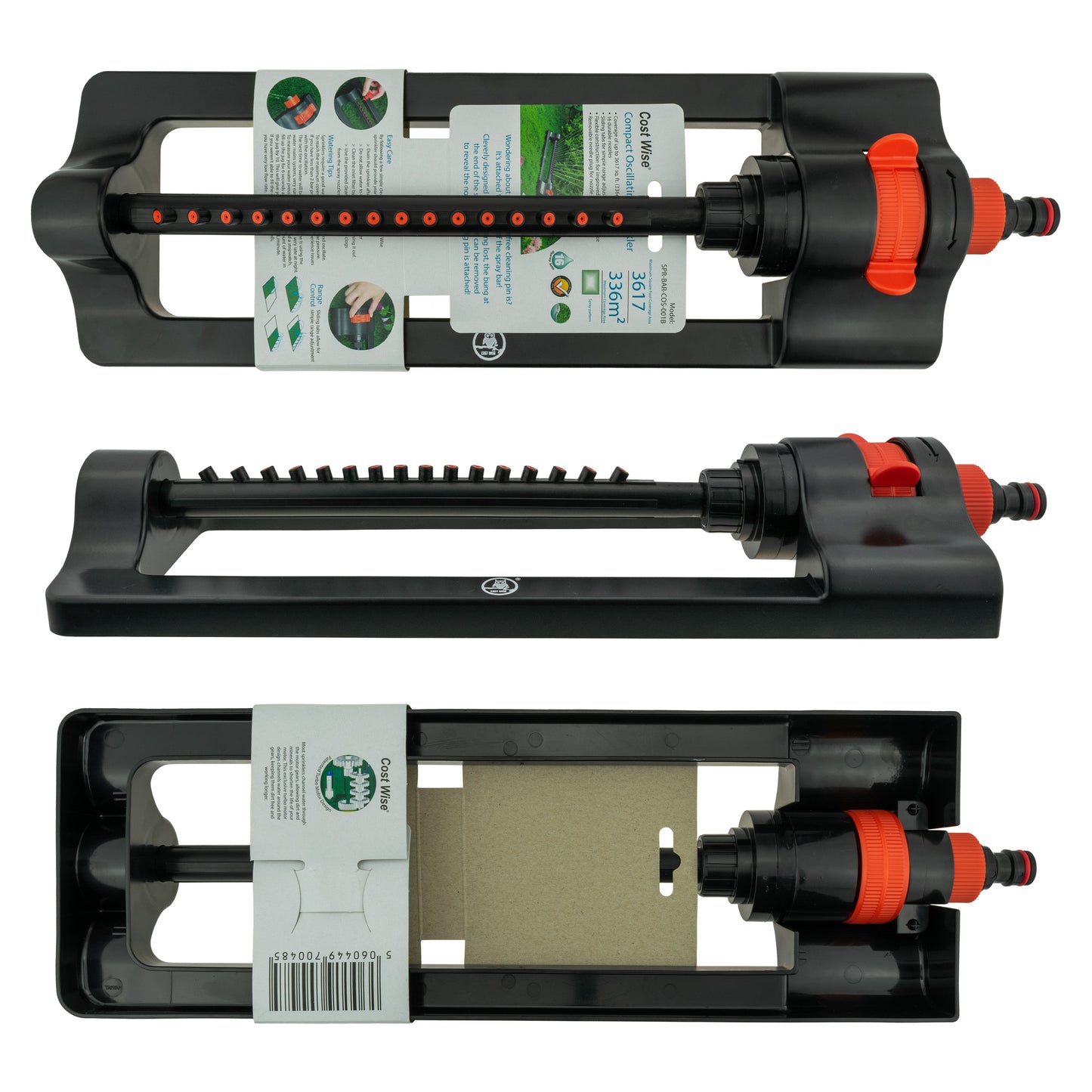 Cost Wise Oscillating Sprinkler, Black/Orange Finish