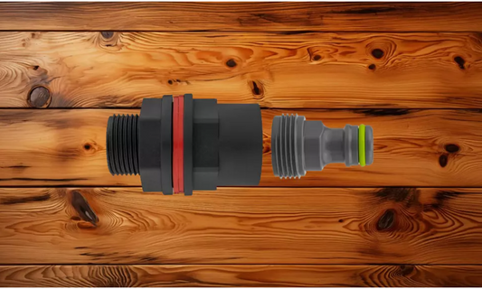1/2" BSP Water Butt/Rain Barrel Outlet Adaptor + Hose Connector (21mm Hole)