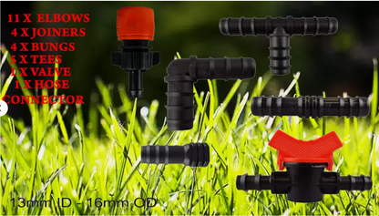 26-Piece Irrigation Kit for 13mm/16mm Hoses – Easy & Efficient Watering!