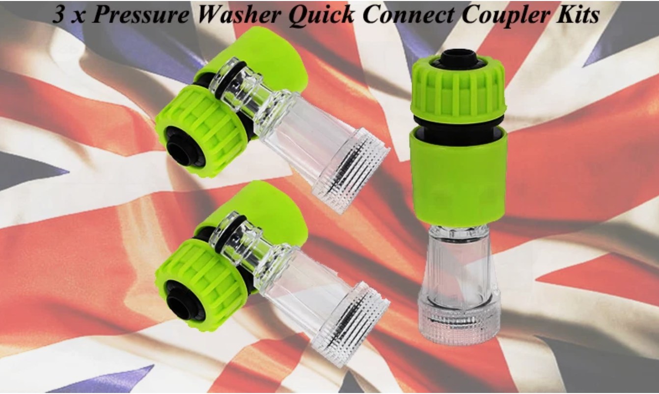 3 x Pressure Washer Quick Connect Coupler Kits – Durable Hose Repair Set