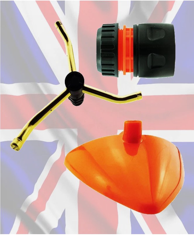 360°Coverage–3-Arm Orange Leaf Sprinkler w/ Quick Hose Connector for Easy Set up