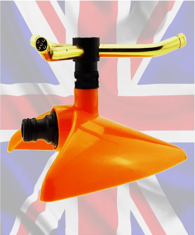 360°Coverage–3-Arm Orange Leaf Sprinkler w/ Quick Hose Connector for Easy Set up