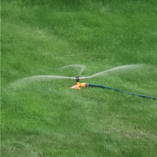 360°Coverage–3-Arm Orange Leaf Sprinkler w/ Quick Hose Connector for Easy Set up