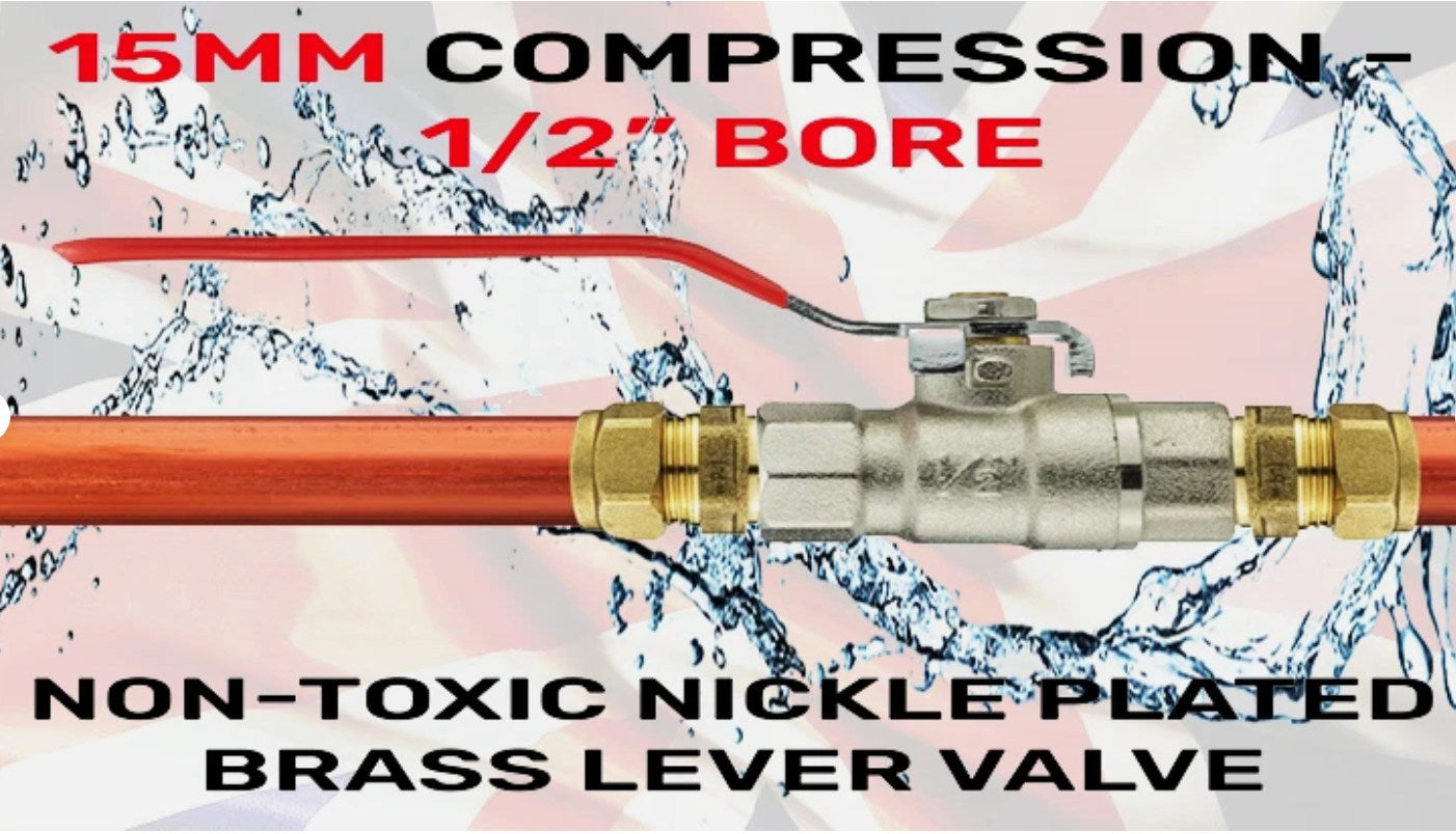 Brass Lever Ball Valve – 15mm Compression On/Off Tap for Plumbing & Water Flow