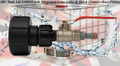 IBC Tank Lid S100X8 with Integrated Lever Valve & Quick Connect Hose Fitting