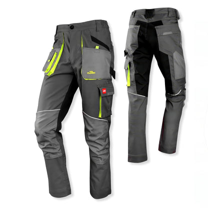 CLASSIC Mens Work Trousers Stretch Slim Fit Reinforced Cargo Pants - Grey Green
