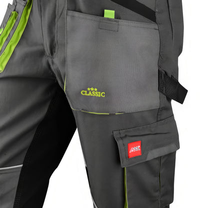 CLASSIC Mens Work Trousers Stretch Slim Fit Reinforced Cargo Pants - Grey Green