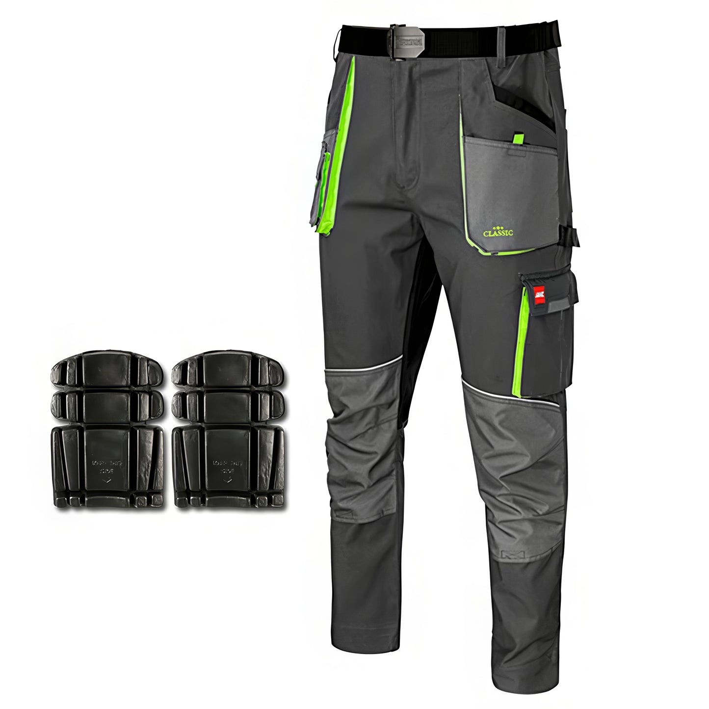 CLASSIC Mens Work Trousers Stretch Slim Fit Reinforced Cargo Pants - Grey Green
