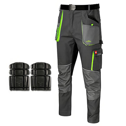 CLASSIC Mens Work Trousers Stretch Slim Fit Reinforced Cargo Pants - Grey Green