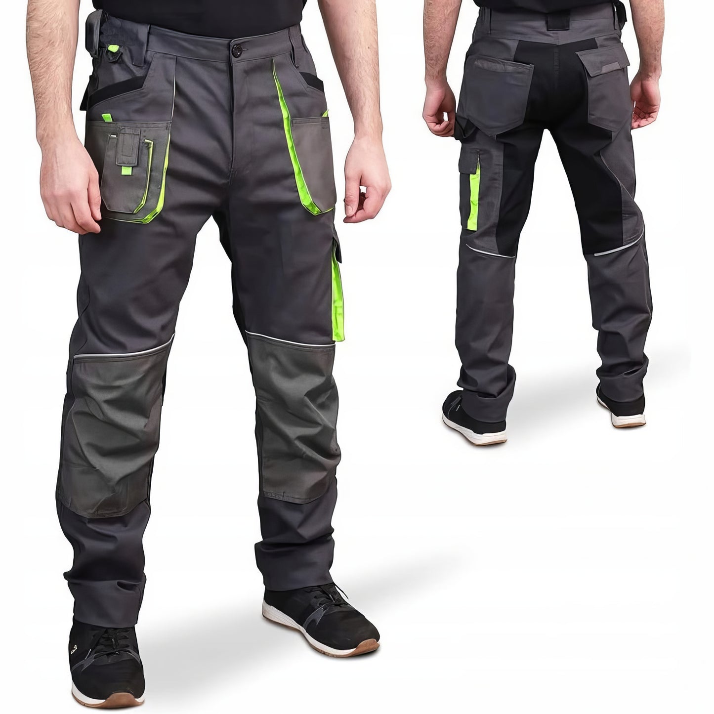 CLASSIC Mens Work Trousers Stretch Slim Fit Reinforced Cargo Pants - Grey Green