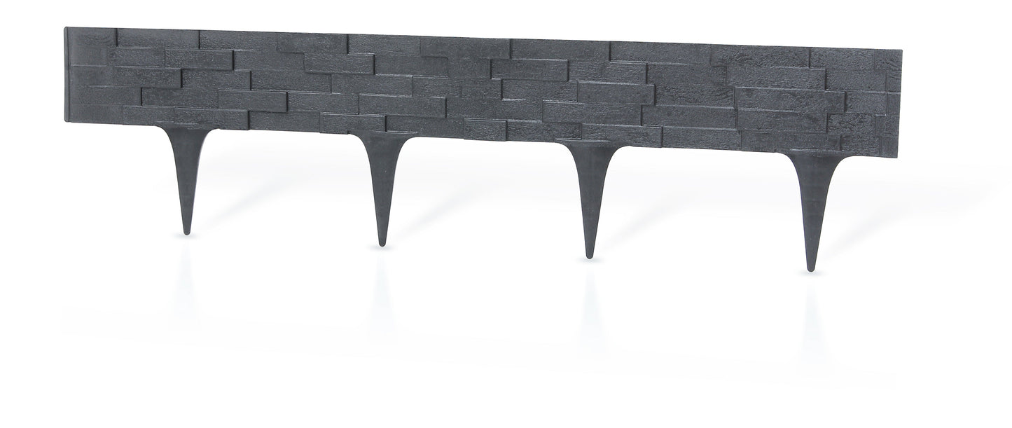 Grey Plastic Palisade Lawn Border with Slate Texture 2.38m